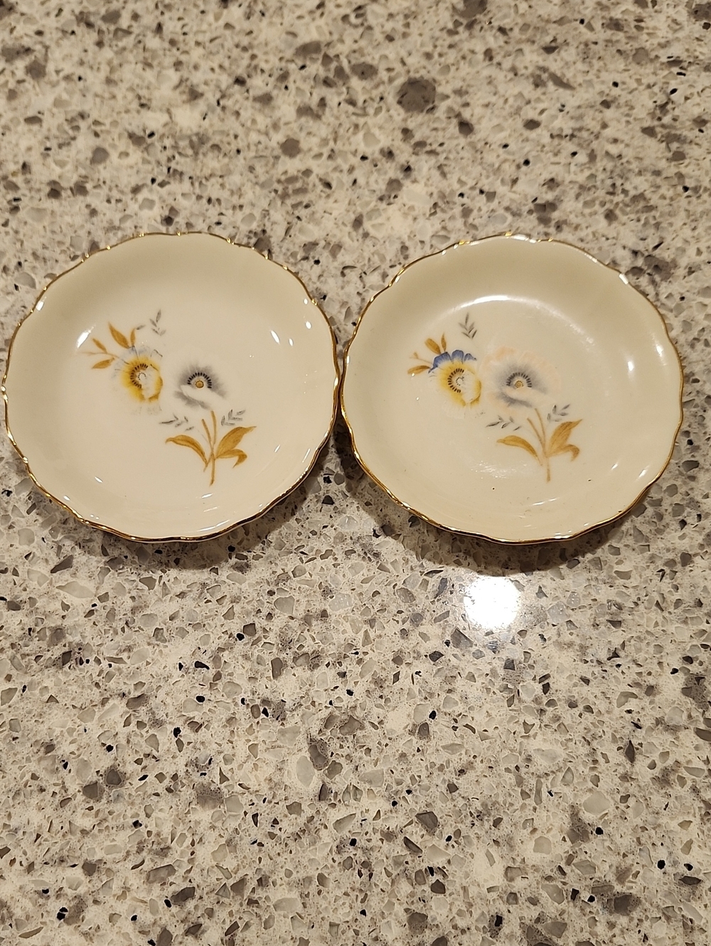 Vintage Floral Gold-Trim Porcelain Pin Dishes - Cream and Yellow